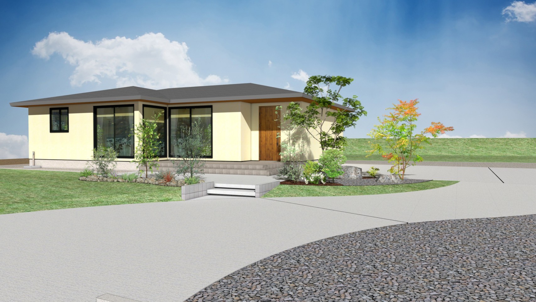 カーポートと植栽エリアの3Dプラン