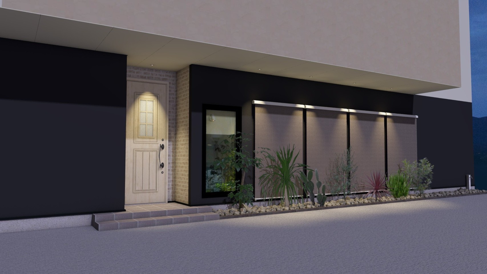 住宅外観と庭のレイアウト3Dプラン