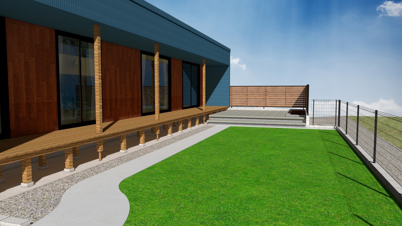 夜間照明を含む住宅エントランスの3Dプラン